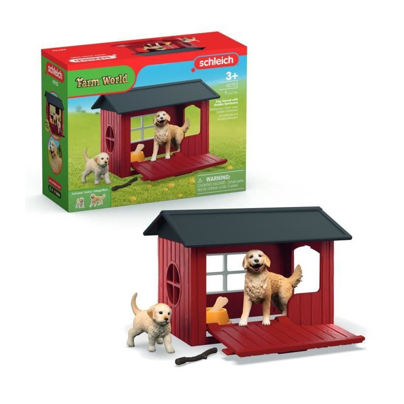 Golden Retriever Kennel Set, SCHLEICH 42722 Farm World, Ages 4 and up