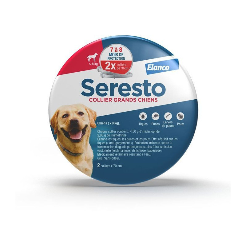 Seresto Large Dog Anti-Puaces and Anti-Tiques necklace +8kg 2 units