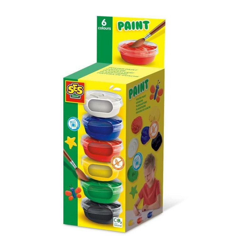 Gouache (6x45ml) - SES CREATIVE - Six colors: red, blue, white, black,