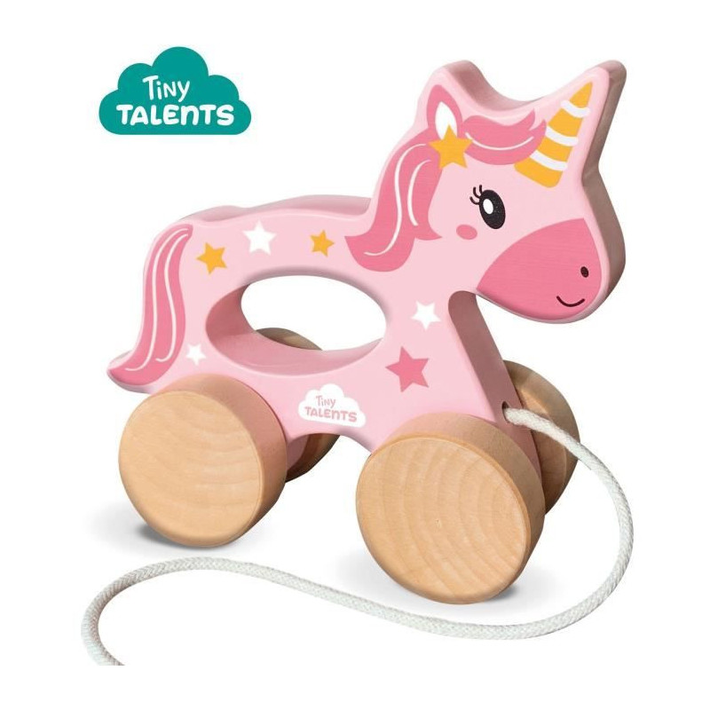 2 in 1 Wooden Unicorn - Push and Pull - SES CREATIVE - Pink unicorn to