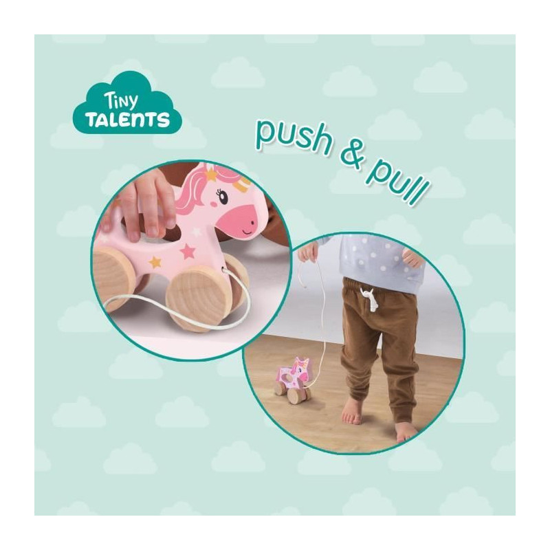 2 in 1 Wooden Unicorn - Push and Pull - SES CREATIVE - Pink unicorn to