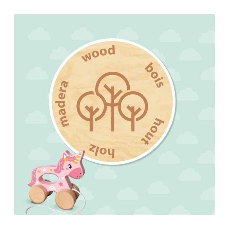 2 in 1 Wooden Unicorn - Push and Pull - SES CREATIVE - Pink unicorn to