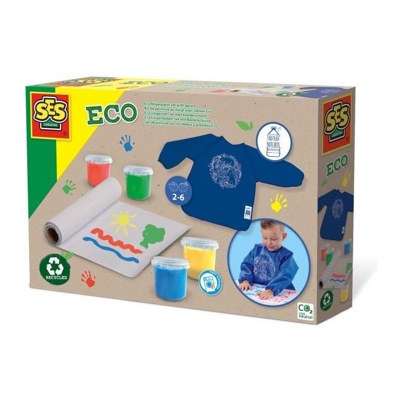 SES CREATIVE - Finger painting kit with Eco apron - 100% recycled