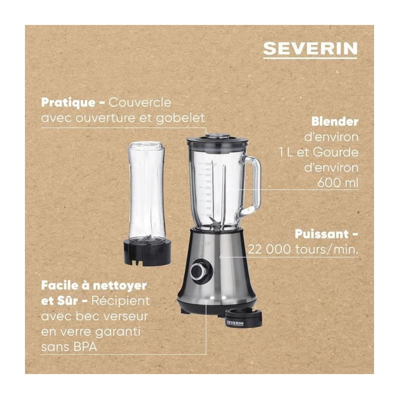 Severin SM3737 Classic Blender with Mix & Go - Stainless steel nutrien