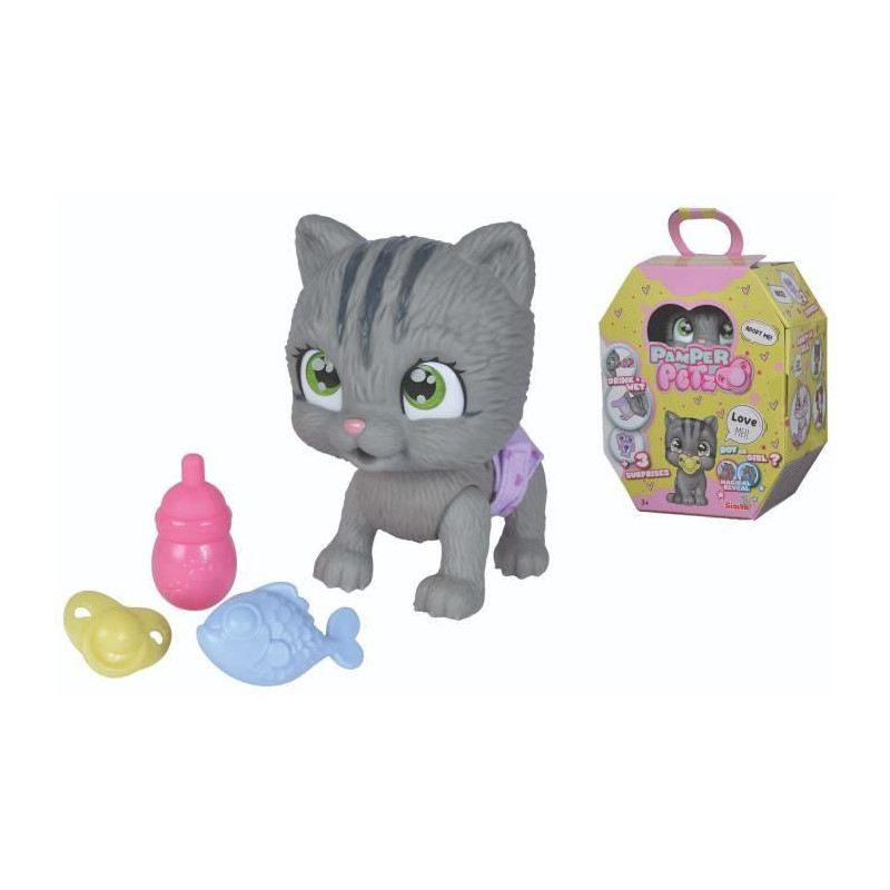 Smoby - Pamper Petz - Cat to adopt - 4 accessories - Articulated - Woo