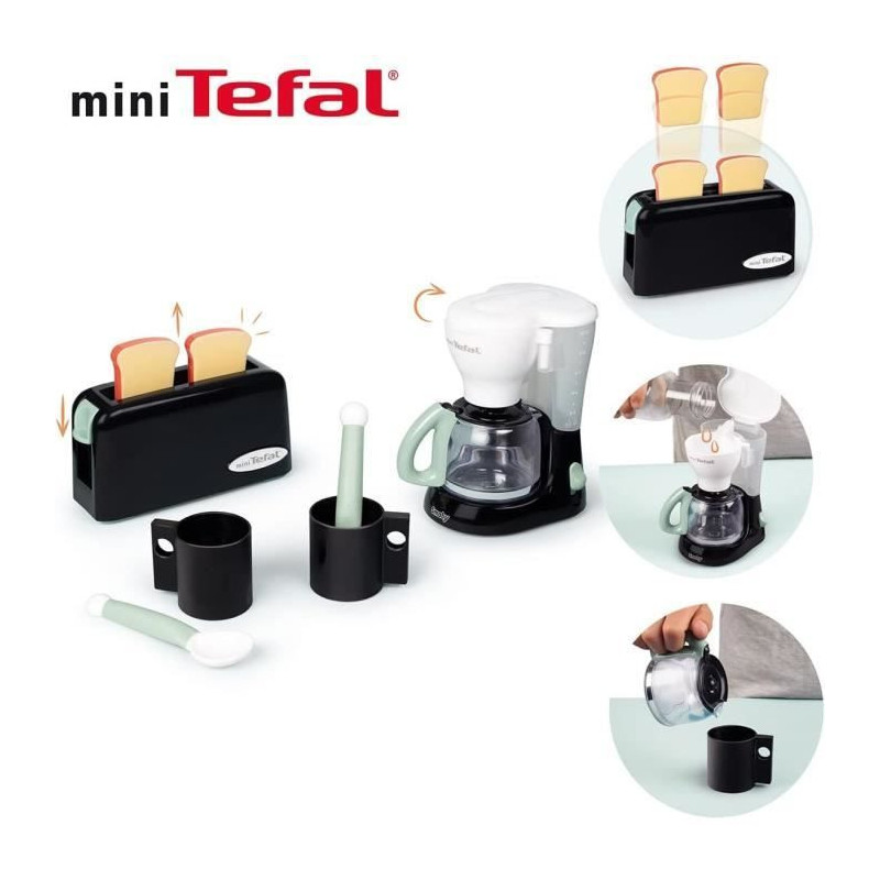 Tefal breakfast set - Smoby - Toaster + coffee maker + cups and spoons