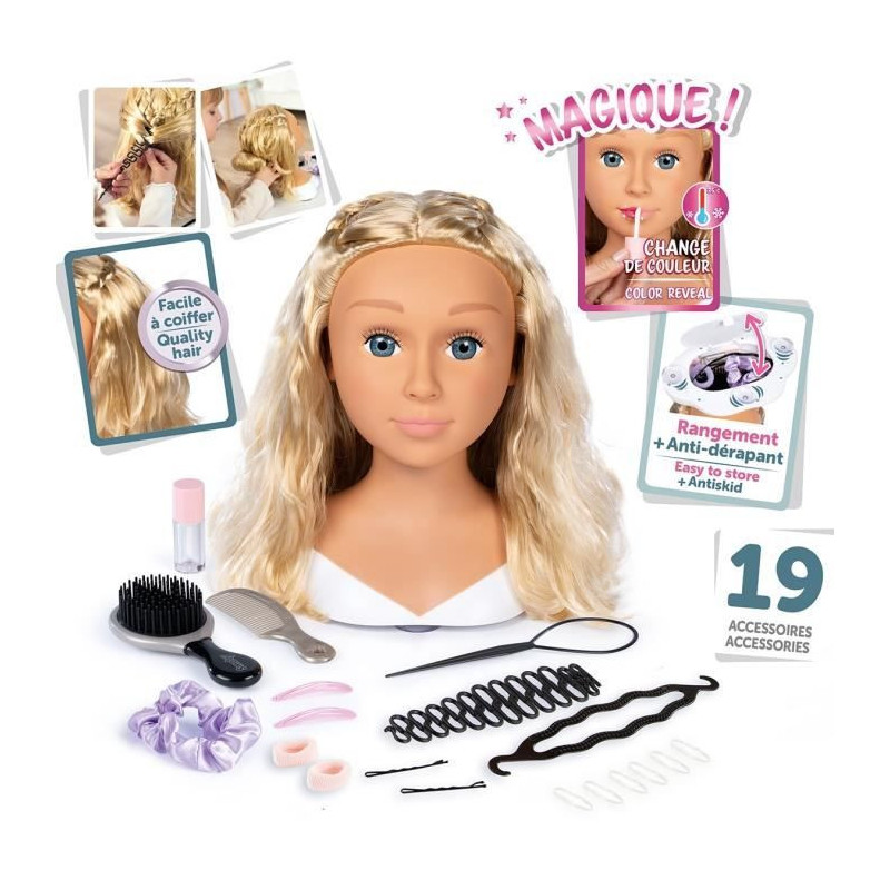 Smoby - Blonde styling head - Easy to style - 19 realistic accessories