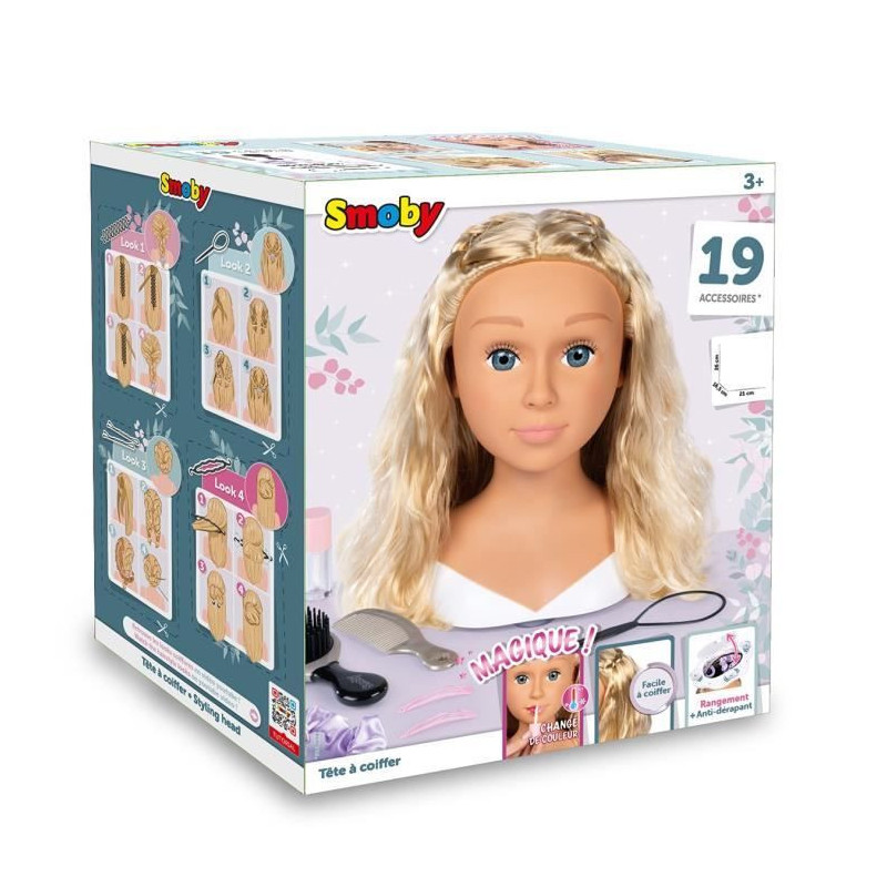 Smoby - Blonde styling head - Easy to style - 19 realistic accessories
