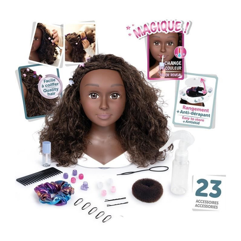 Smoby - Afro hair styling head - Easy to style - 23 realistic accessor