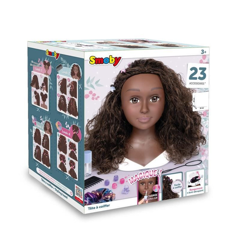 Smoby - Afro hair styling head - Easy to style - 23 realistic accessor
