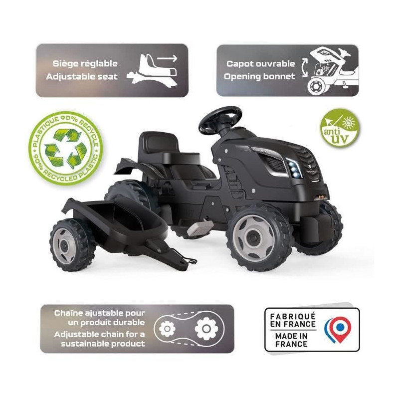 Smoby Farmer XL pedal tractor + trailer - Black