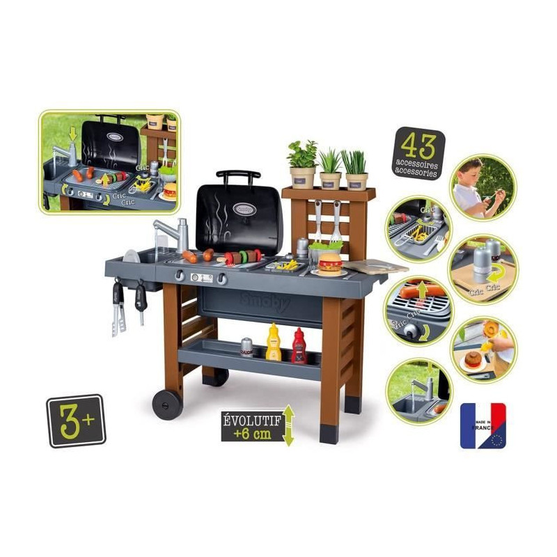 Smoby - Garden Kitchen - Evolutive Outdoor Kitchen - Grill With Retrac
