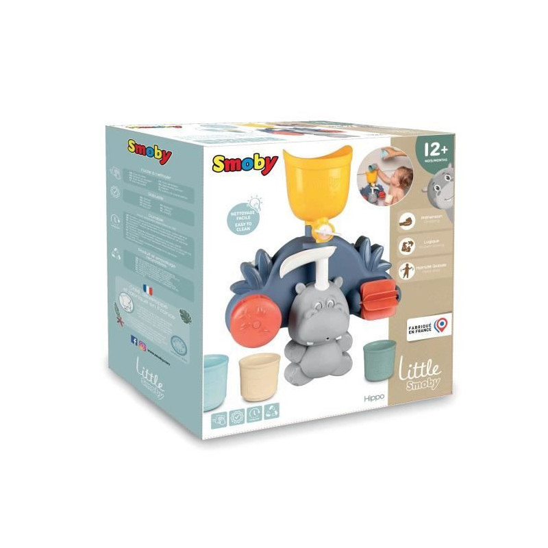 Smoby Little Smoby Hippo Bath Toy - Slide and Wheels for 18 Month Old