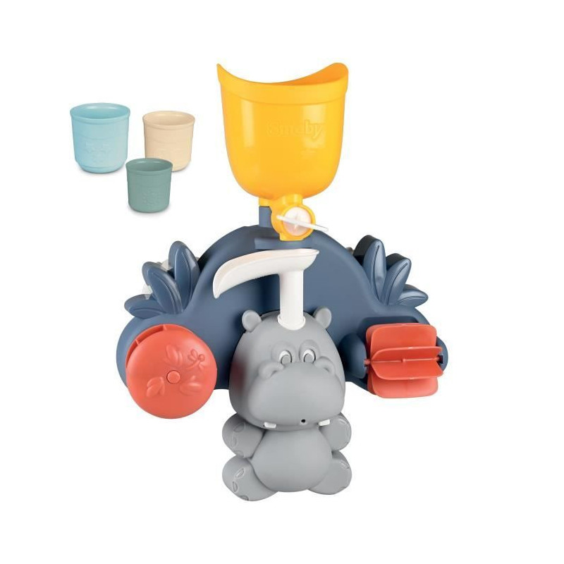 Smoby Little Smoby Hippo Bath Toy - Slide and Wheels for 18 Month Old