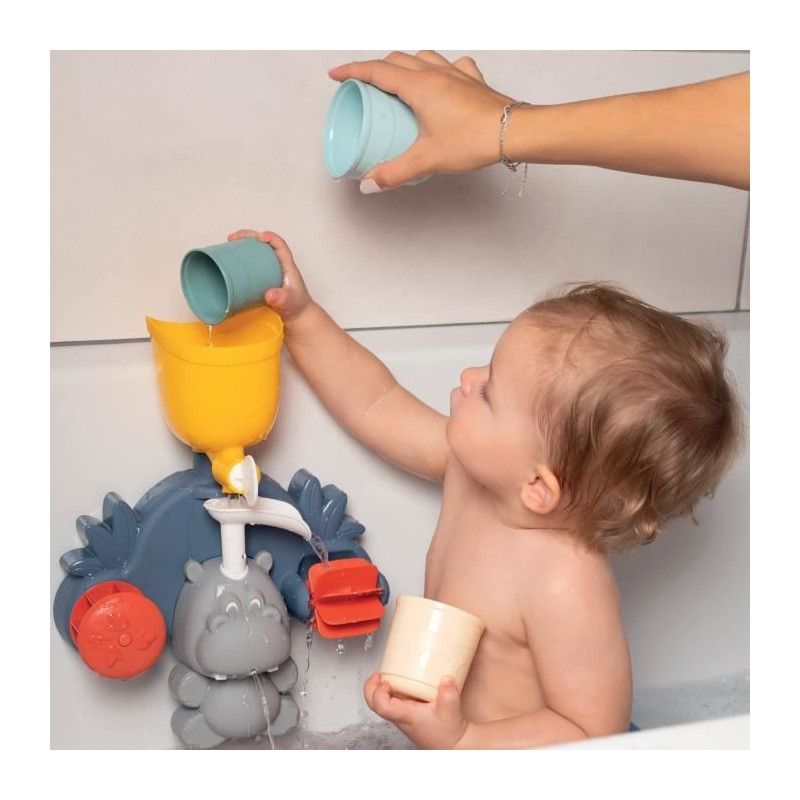Smoby Little Smoby Hippo Bath Toy - Slide and Wheels for 18 Month Old