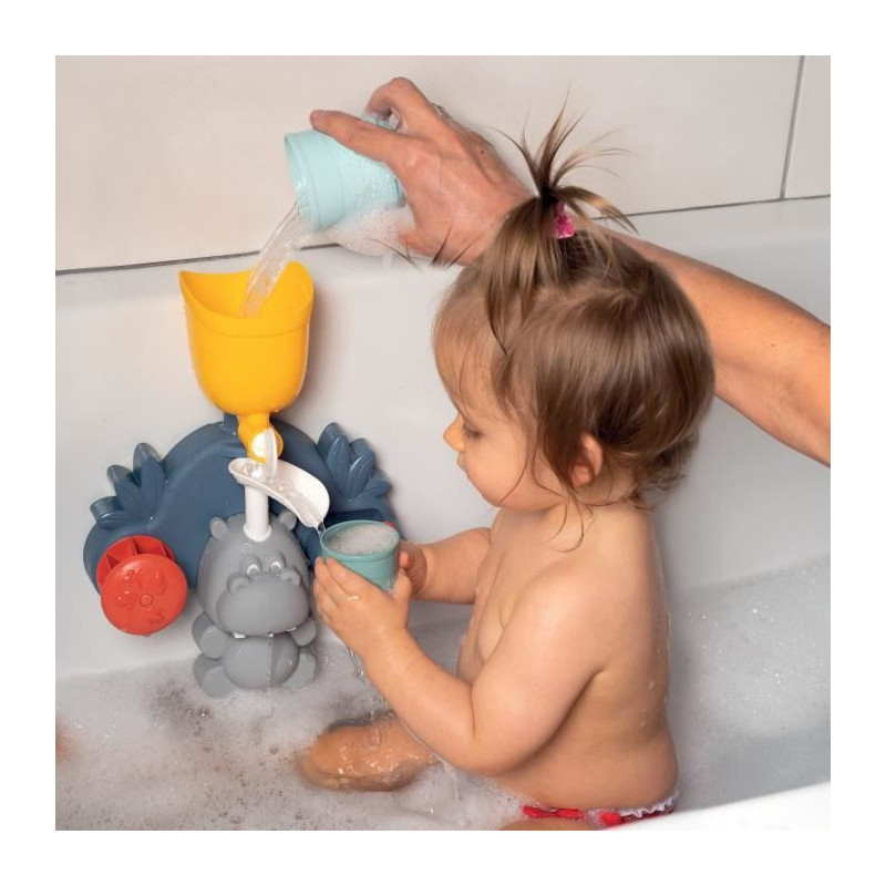 Smoby Little Smoby Hippo Bath Toy - Slide and Wheels for 18 Month Old