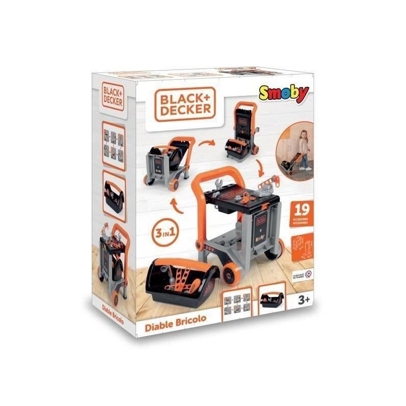 Smoby - Black+Decker - Hand truck + 3 in 1 box - 19 accessories - Made