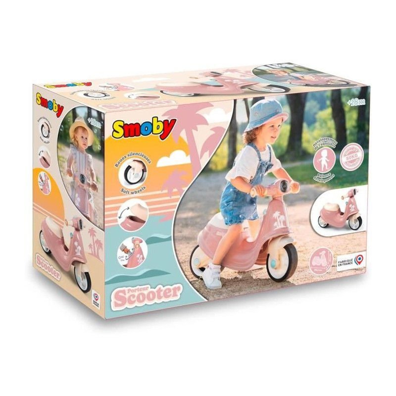 Smoby - Pink scooter carrier - Toy box - Silent wheels From 2 years ol