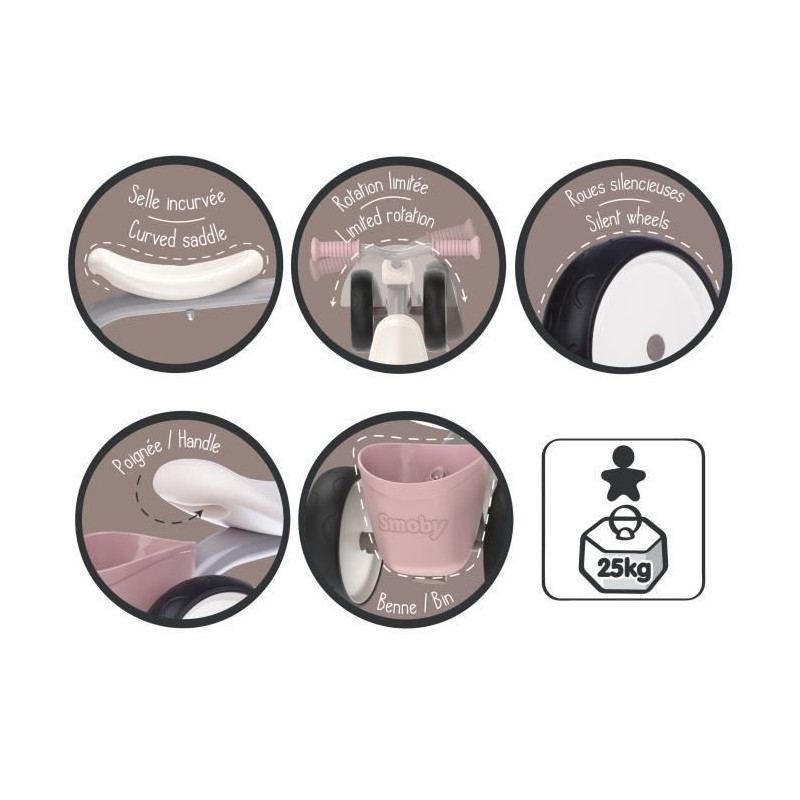 Rookie Pink metal carrier for children aged 12 months - Smoby