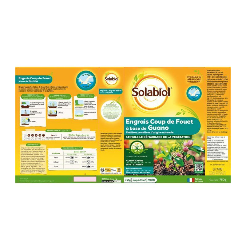 SOLABIOL SOGUA750N Boosting Fertilizer based on Guano Marin - 12 X 750