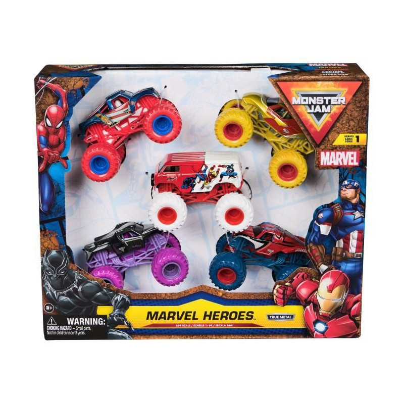 SPIN MASTER 5 VEHICLE PACK MARVEL DIE-CAST 1:64 Monster Jam
