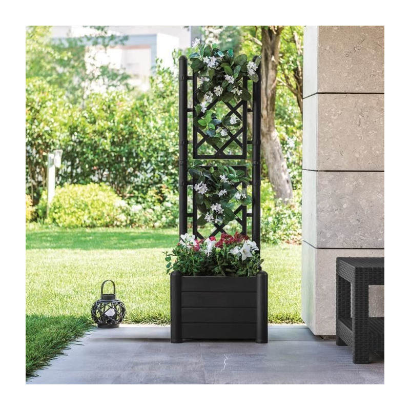 ITALIA square flower box with trellis - 30L - Plastic - Anthracite