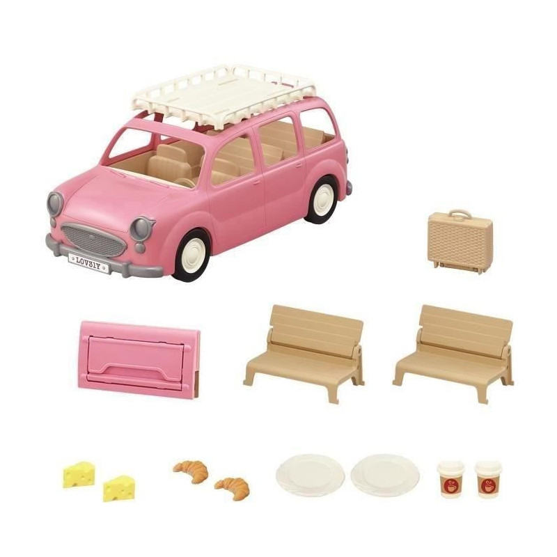The pink minivan and picnic set
