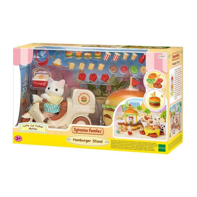 SYLVANIAN FAMILIES Food Playset - Hamburger Stand - Papa Cat Latte and