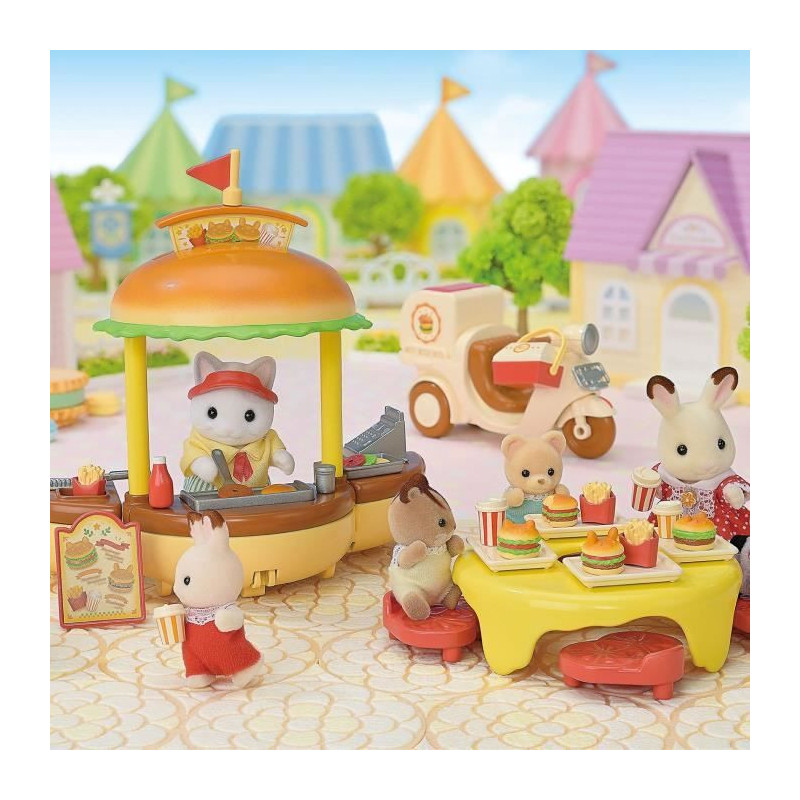 SYLVANIAN FAMILIES Food Playset - Hamburger Stand - Papa Cat Latte and