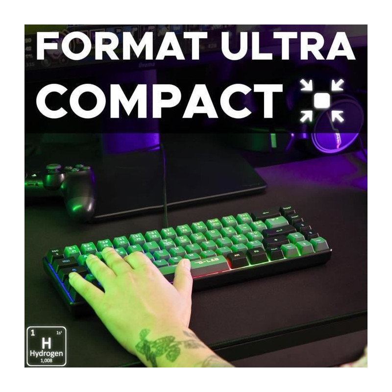 Gaming Keyboard - THE G-LAB - KEYZ-HYDRO-GRB/FR - 60% Membrane 2 color