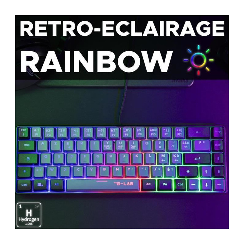 Gaming Keyboard - THE G-LAB - KEYZ-HYDRO-GRB/FR - 60% Membrane 2 color