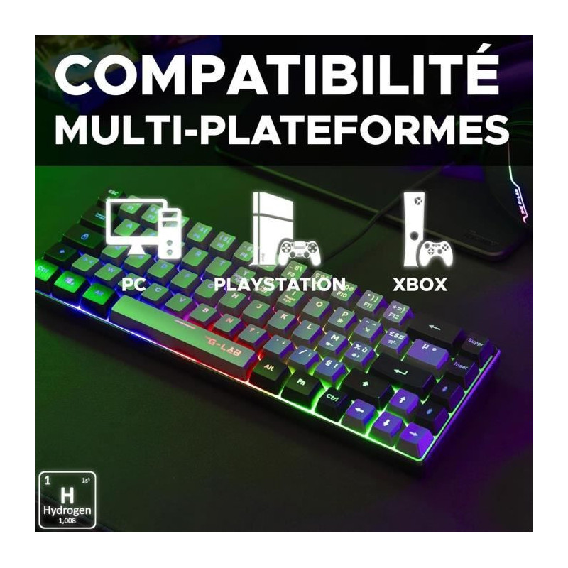Gaming Keyboard - THE G-LAB - KEYZ-HYDRO-GRB/FR - 60% Membrane 2 color