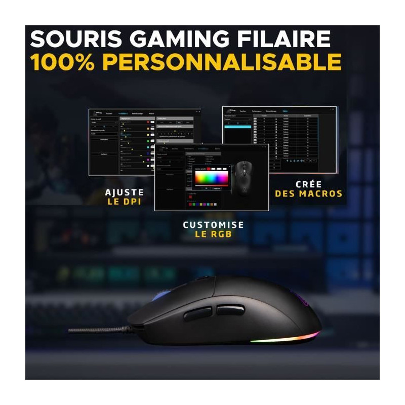 Wired Gaming Mouse - The G-Lab - KULT-COBALT - RGB - 12800 DPI - Black