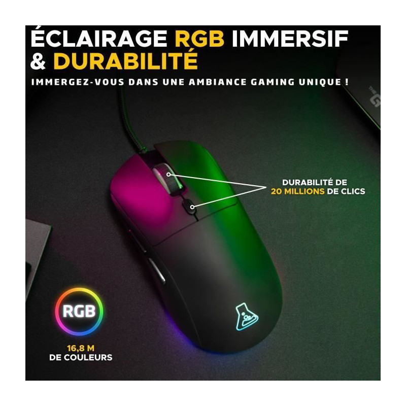 Wired Gaming Mouse - The G-Lab - KULT-COBALT - RGB - 12800 DPI - Black