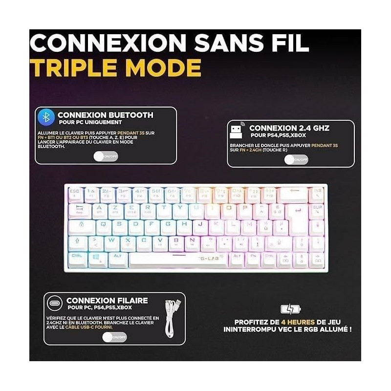 Wireless Gaming Keyboard - The G-Lab - KEYZ TITAN - Mechanical (Red Sw