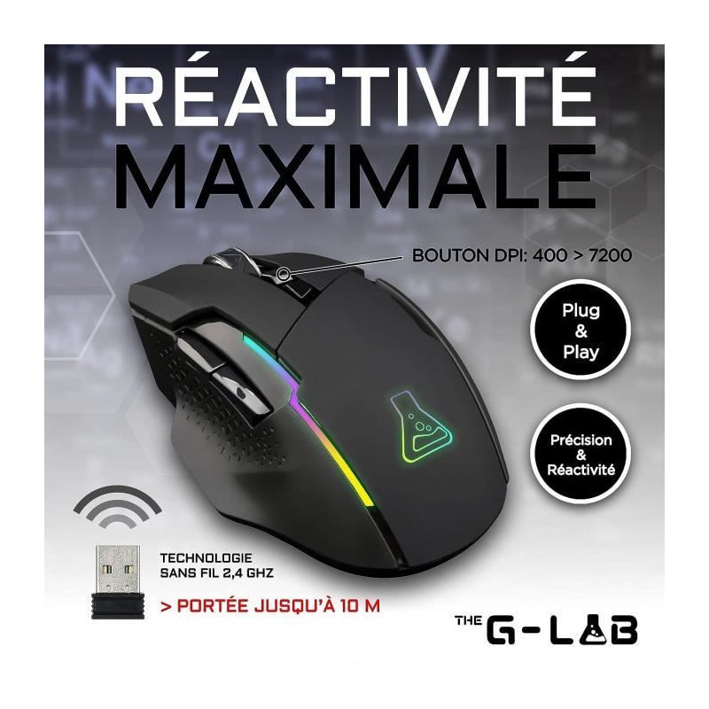 Wireless RGB gaming mouse The G -LAB 7200 DPI - Black