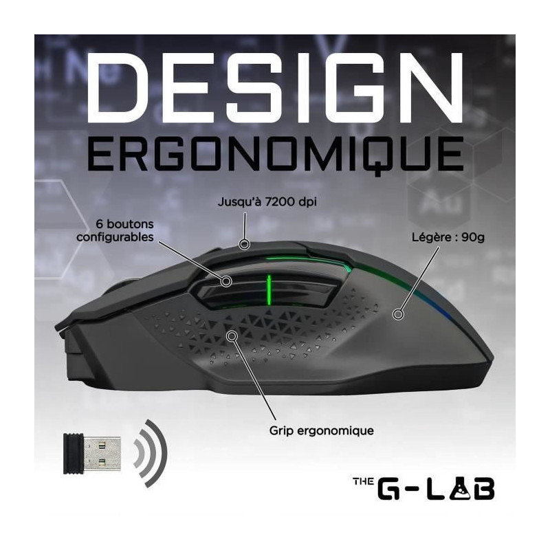 Wireless RGB gaming mouse The G -LAB 7200 DPI - Black