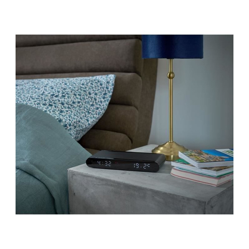 Alarm clock charging station - THOMSON - Black - 15W induction, Temper