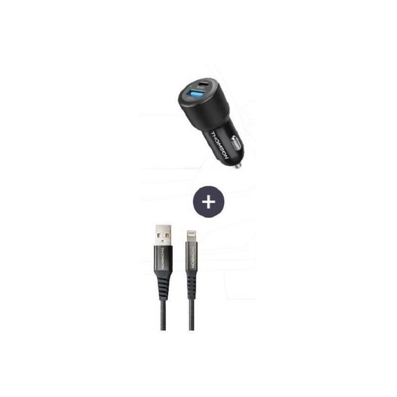 Charger + cable pack - THOMSON - 60 W car charger - USB-A to L 3A cabl