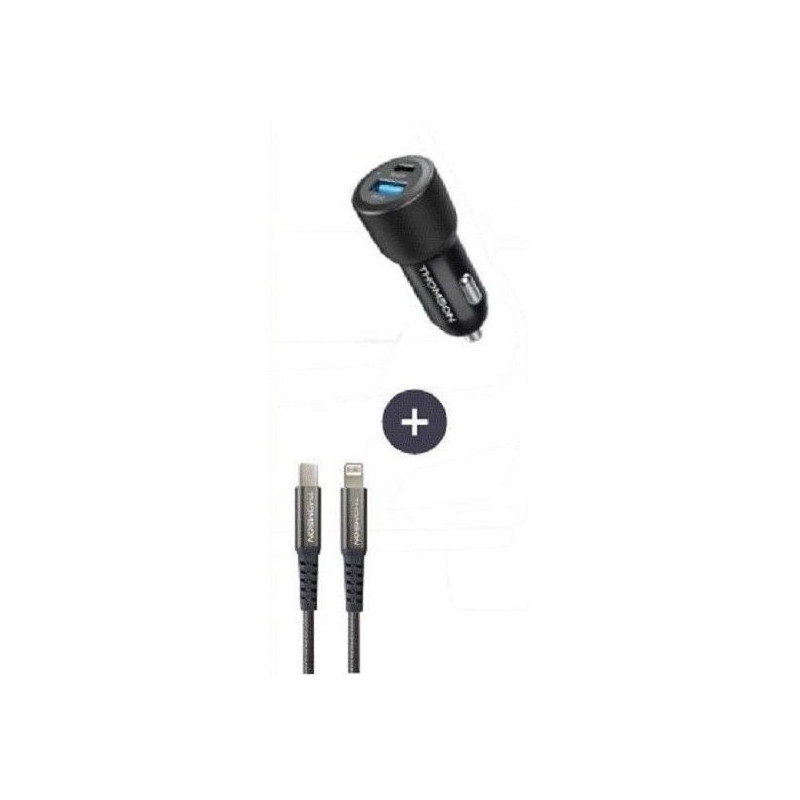 Charger + cable pack - THOMSON - 60 W car charger - C to L 5A cable -