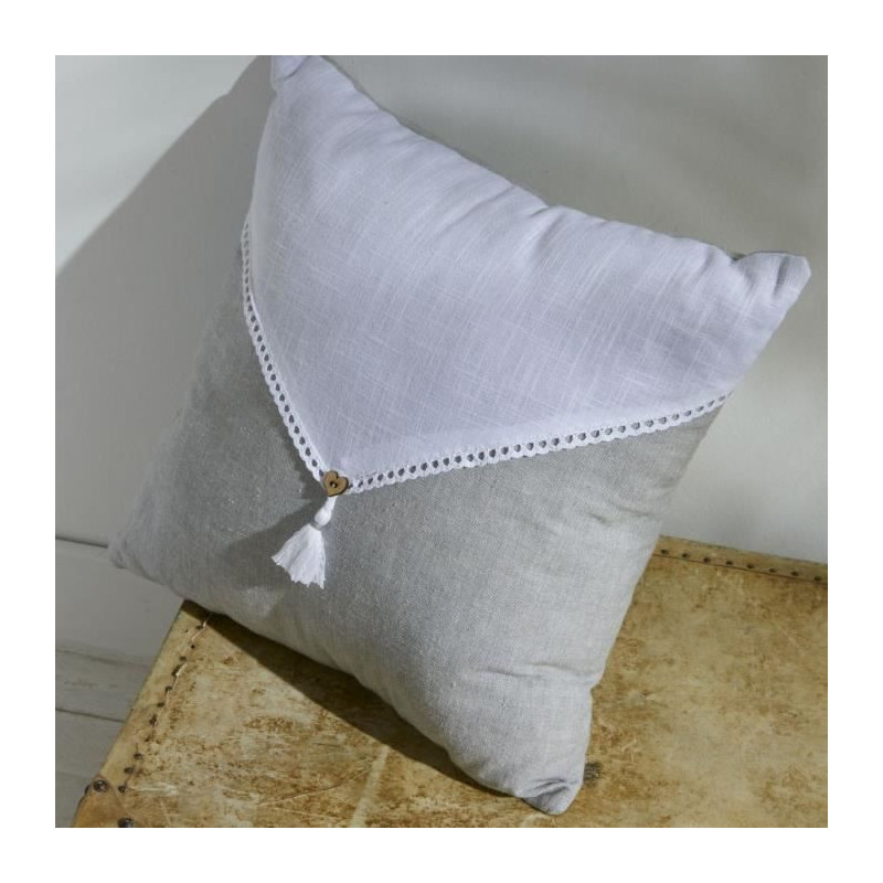 Cushion - TODAY - CHARME - Slub x Chambray x Pompon Capucune - 40 x 40