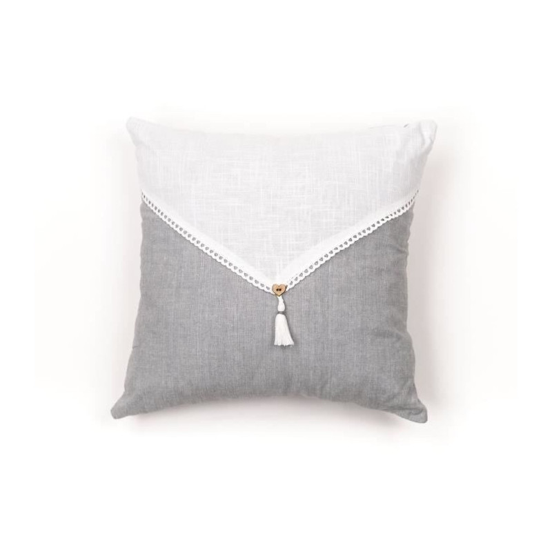 Cushion - TODAY - CHARME - Slub x Chambray x Pompon Capucune - 40 x 40