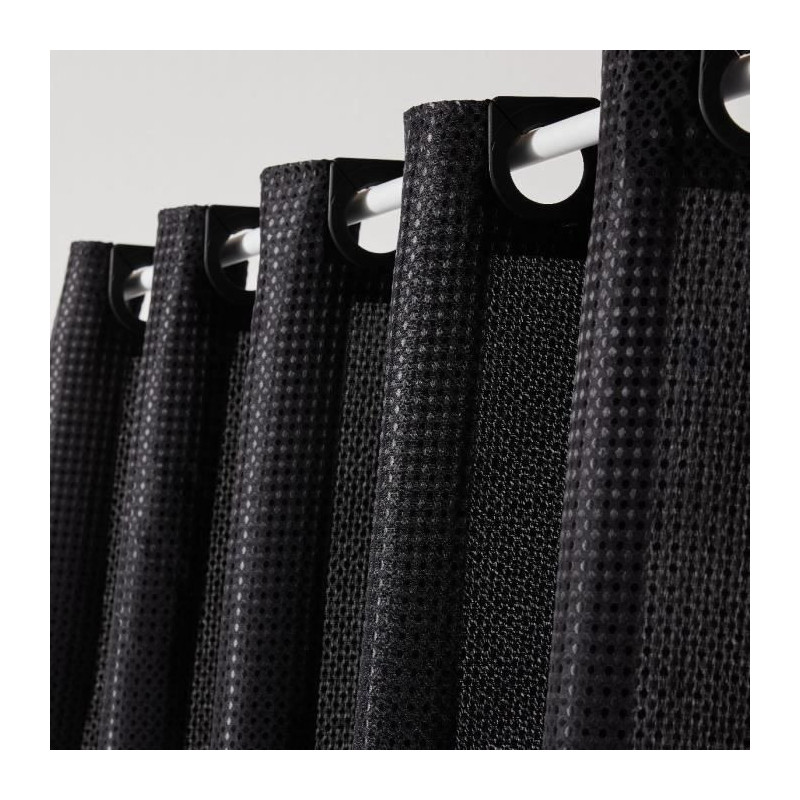 Waffle Shower Curtain - Black - Polyester - 180 x 200 cm - 12 Hooks -