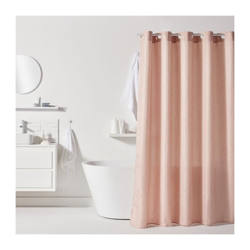 Waffle Shower Curtain - Pink - Polyester - 180 x 200 cm - 12 Hooks - U