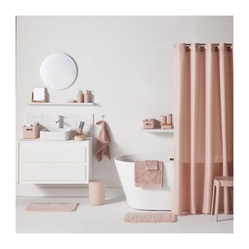 Waffle Shower Curtain - Pink - Polyester - 180 x 200 cm - 12 Hooks - U