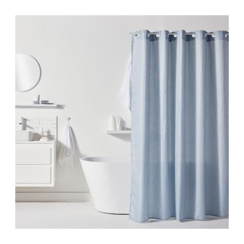 Waffle Shower Curtain - Blue - Polyester - 180 x 200 cm - 12 Hooks - U