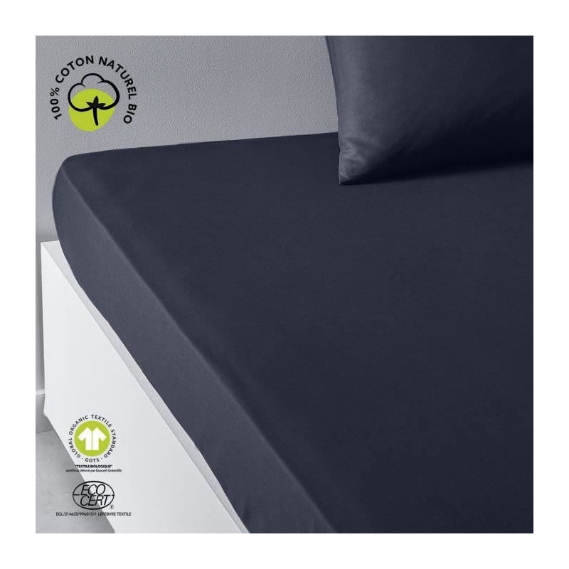 Fitted sheet - TODAY - 160 x 200 cm + 30 cm - Cotton - Organic Navy