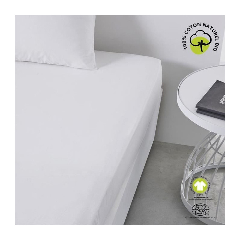 Fitted sheet - TODAY - 180 x 200 cm + 30 cm - Cotton - Organic Chalk