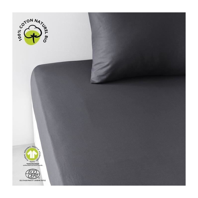 Fitted sheet - TODAY - 180 x 200 cm + 30 cm - Cotton - Organic Charcoa