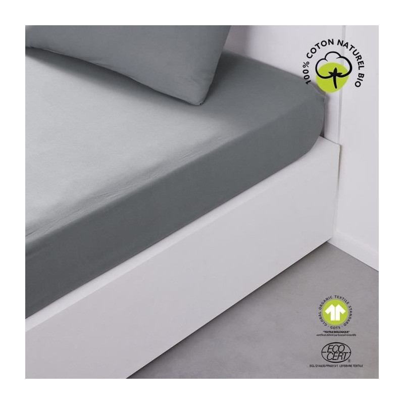 Fitted sheet - TODAY - 180 x 200 cm + 30 cm - Cotton - Organic Steel